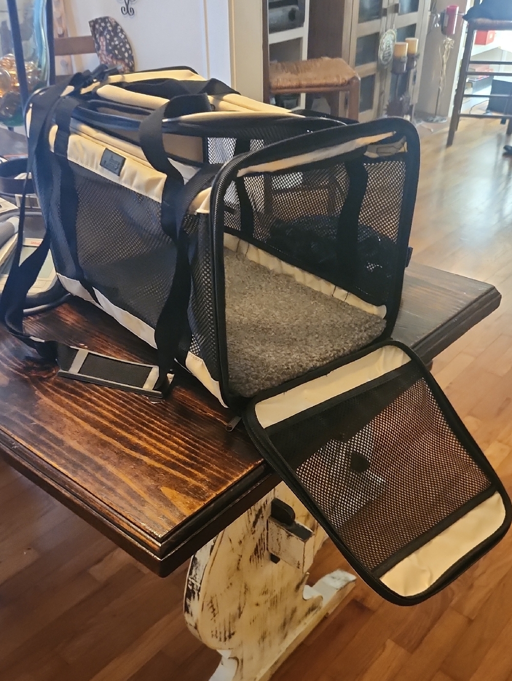 Black and Cream Mesh Pet Carrier Tote